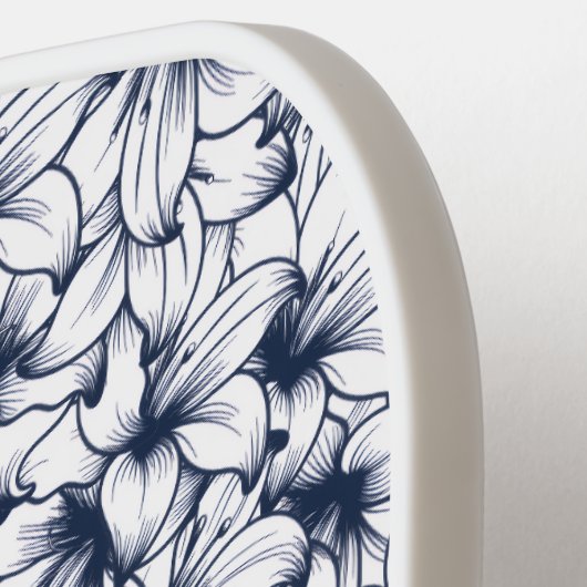 ユリ花インクスケッチパターン ピックルボールラケット (左詳細)