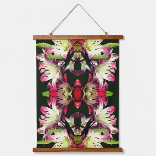 ユリ赤と白の花抽象芸術 吊り下げ型タペストリー (正面)