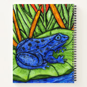 ユリ鮮やかパッドの水草の上の青いカエル ノートブック (裏面)