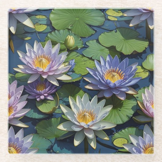 ユリ鮮やか花 ガラスコースター (正面)