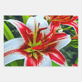 ユリ鮮やか赤と白ー ラッピングペーパーシート