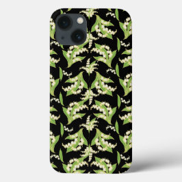 ユリ・オブ・ザ・バレーの花の模様(ブラック) iPhone 13ケース