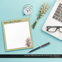 ユリ・オブ・ザ・バレー・ハピネスパーソナライズされた・グリーン ノートパッド
