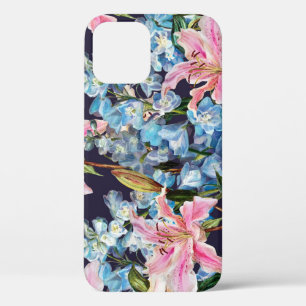 ユリ、デルフィ縁どニウム:水の色絵画の。 iPhone 12ケース