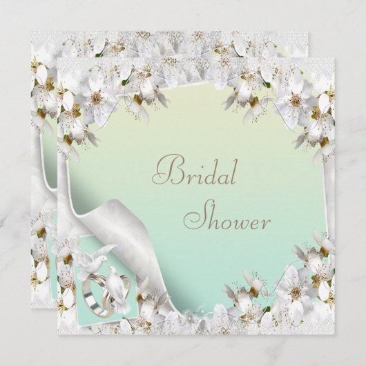 ユリ、鳩及び結婚指輪の真新しいブライダルシャワー 招待状 (正面/裏面)