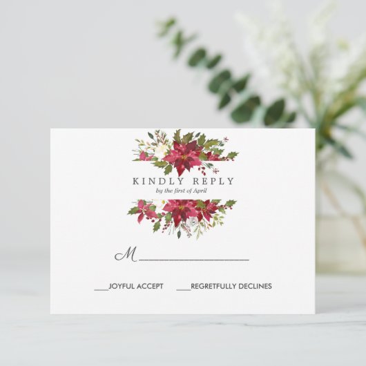 ユレイチド |ポインセチア結婚クリスマスの反応 出欠カード (スタンド正面)