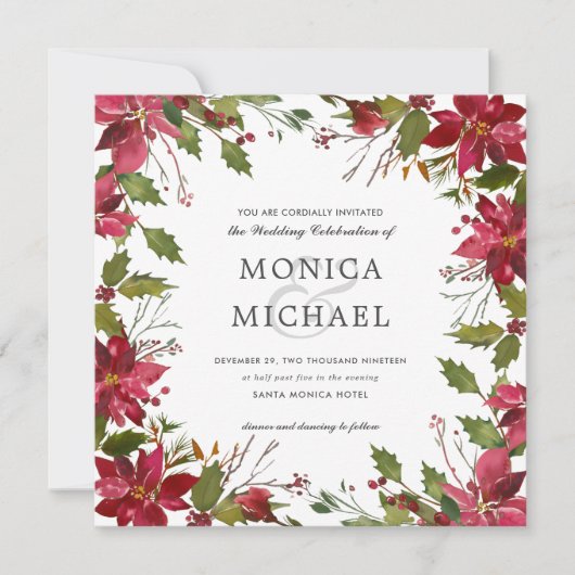 ユレイチド |植物性の冬のクリスマス結婚ズ 招待状 (正面)