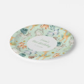 ユングル動物ミント男女兼用1歳の誕生日 ペーパープレート (アングル)