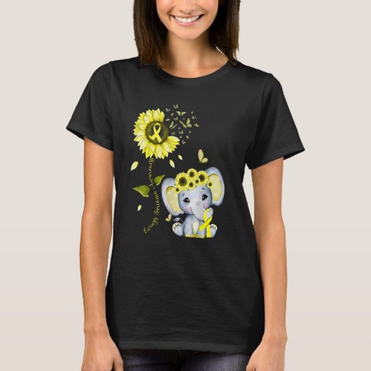 ユーイング肉腫 アウェアネス イエロー ヒッピーのひまわり E Tシャツ (正面)