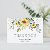 ユーエレガントカリのひまわり花の葉の卒業  サンキューカード (スタンド正面)