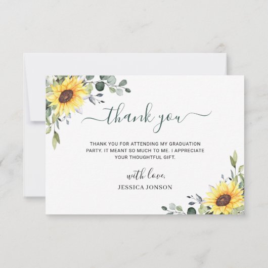 ユーエレガントカリのひまわり花の葉の卒業  サンキューカード (裏面)