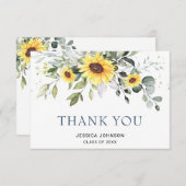 ユーエレガントカリのひまわり花の葉の卒業  サンキューカード (正面/裏面)