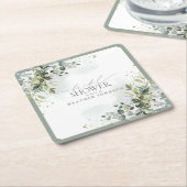 ユーカエレガントリグリーン植物ブライダルシャワー スクエアペーパーコースター (アングル)