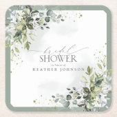 ユーカエレガントリグリーン植物ブライダルシャワー スクエアペーパーコースター (正面)