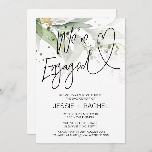 ユーカエレガントリトゥスウエア婚約した婚約パーティ 招待状 (正面/裏面)