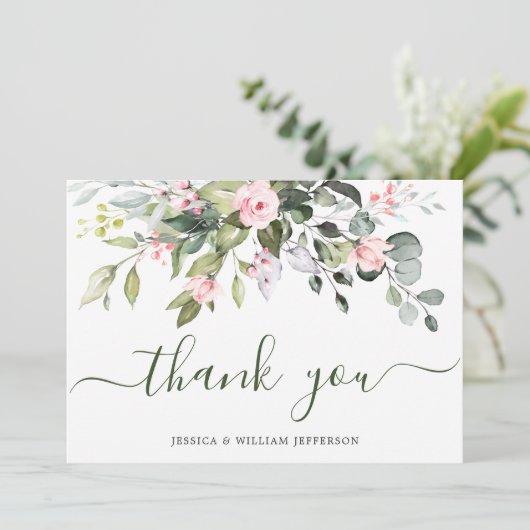 ユーカエレガントリ赤面ピンクローズフローラ サンキューカード (スタンド正面)