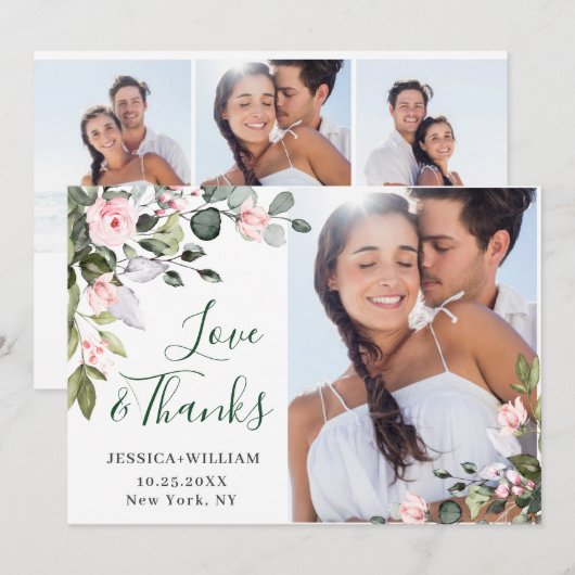 ユーカエレガントリ赤面ピンクローゼス4フォト サンキューカード (正面/裏面)