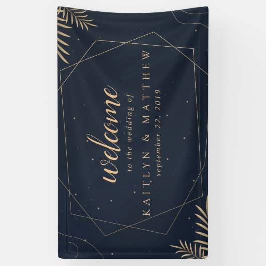 ユーカエレガントリ金ゴールド幾何結婚パーティー 横断幕 (縦)