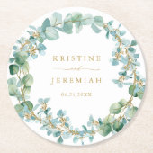 ユーカエレガントリ·グリーンリーリース金ゴールド結婚ズ ラウンドペーパーコースター (正面)