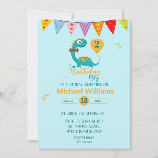 ユーカスタマイズジージーディノ誕生日ボーイ 招待状 (正面)