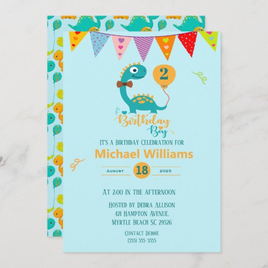 ユーカスタマイズジージーディノ誕生日ボーイ 招待状 (正面/裏面)