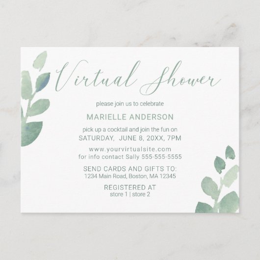 ユーカモダンリグリーン水彩バーチャルシャワー ポストカード (正面)