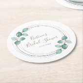 ユーカモダンリ水色コーヒースクリ結婚プト ラウンドペーパーコースター (アングル)