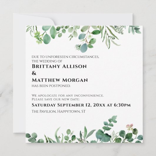 ユーカリいつ我々がハグできる延期結婚の 招待状 (裏面)