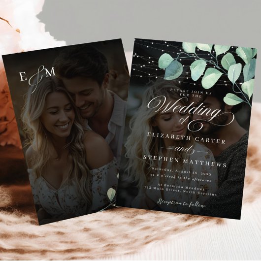 ユーカリお洒落プトゥス写結婚真 招待状