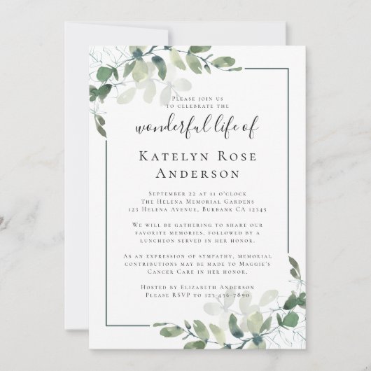 ユーカリお祝いオブライフメモリアル招待状 招待状 (正面)