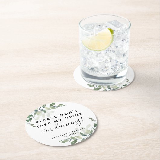 ユーカリお願い飲み物を飲まないで ラウンドペーパーコースター (インサイチュ)