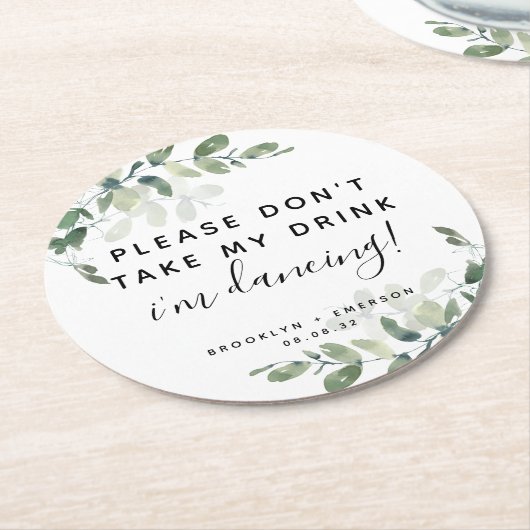 ユーカリお願い飲み物を飲まないで ラウンドペーパーコースター (アングル)