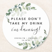 ユーカリお願い飲み物を飲まないで ラウンドペーパーコースター (正面)