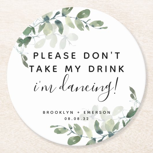 ユーカリお願い飲み物を飲まないで ラウンドペーパーコースター (正面)