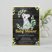 ユーカリかわいいコアラベアーウッドベビーシャワー金ゴールド 箔招待状 (立ち正面)