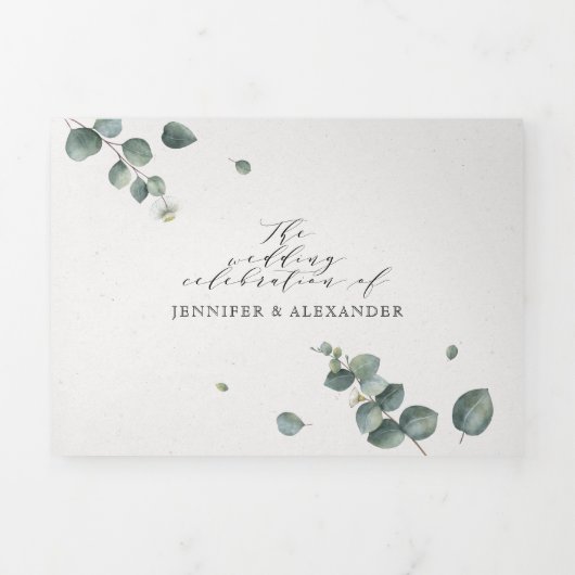 ユーカリすべて一つのモノグラム結婚の3倍に 三つ折り招待状 (カバー)