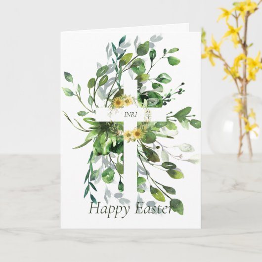 ユーカリとひまわりがイースターをクロス カード (黄色い花)
