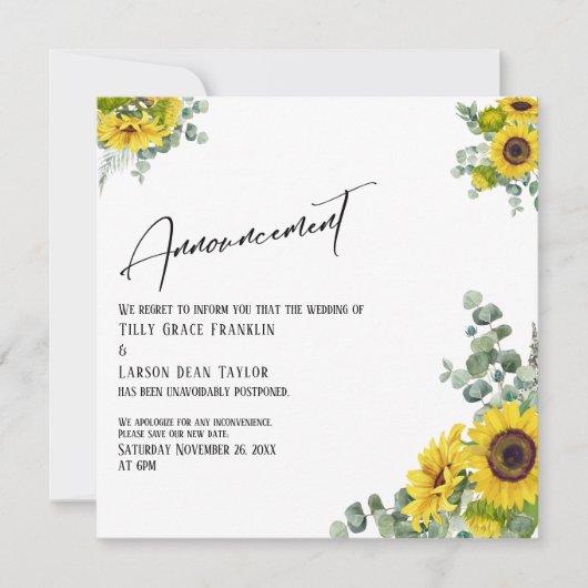 ユーカリとひまわりの延期日程発表 招待状 (正面)
