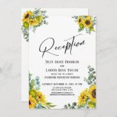 ユーカリとひまわりの手書きレセプションカード 招待状 (正面/裏面)