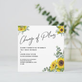 ユーカリとひまわりの結婚式計画変更カード 招待状 (スタンド正面)