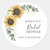 ユーカリとひまわりの花 ブライダルシャワー ラウンドシール (正面)