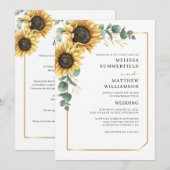 ユーカリとひまわりをモチーフにした幾何学的なウェディングテーマ 招待状 (正面/裏面)