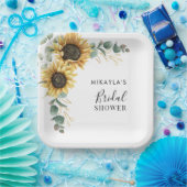 ユーカリとひまわり 花 ブライダルシャワー ペーパープレート (パーティー)