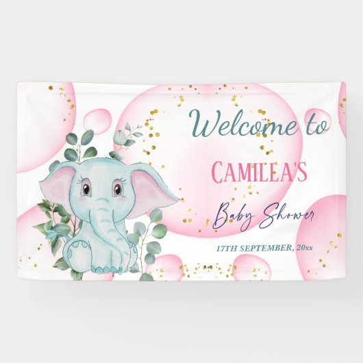 ユーカリとキュートなピンクの象へようこそ 横断幕 (横)