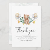 ユーカリとクマ素朴クマのベビーシャワー サンキューカード (正面/裏面)