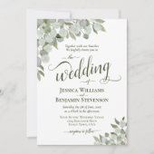 ユーカリとグリーンエレガントリーQRコー結婚ド 招待状 (正面)