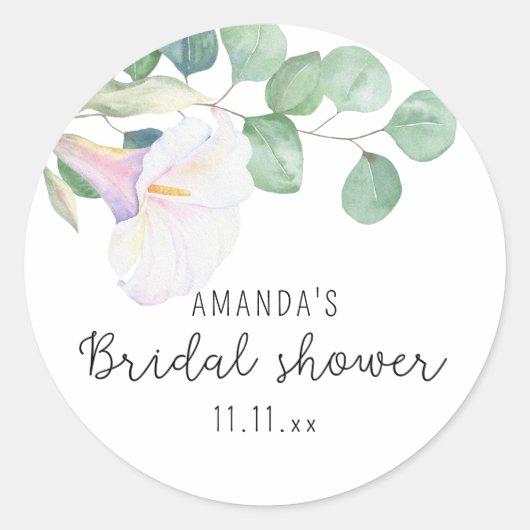 ユーカリとコルカ・フラワー - ブライダルシャワー ラウンドシール (正面)