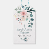 ユーカリとコーラルピンクの花の洗礼 ギフトタグ (裏面)