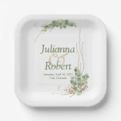 ユーカリとゴールドのウェディングペーパープレート ペーパープレート (正面)