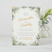 ユーカリとゴールドのリースの結婚式招待状 招待状 (スタンド正面)